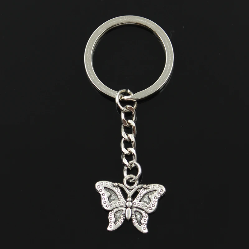 

Fashion 30mm Key Ring Metal Key Chain Keychain Jewelry Antique Silver Plated butterfly 19x23mm Pendant