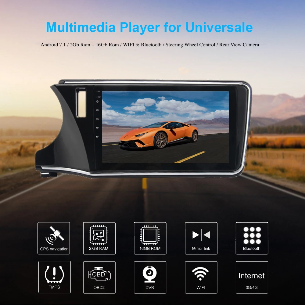 10.2" Screen Car Multimedia 1 din GPS for Honda City 2015 2016 2017