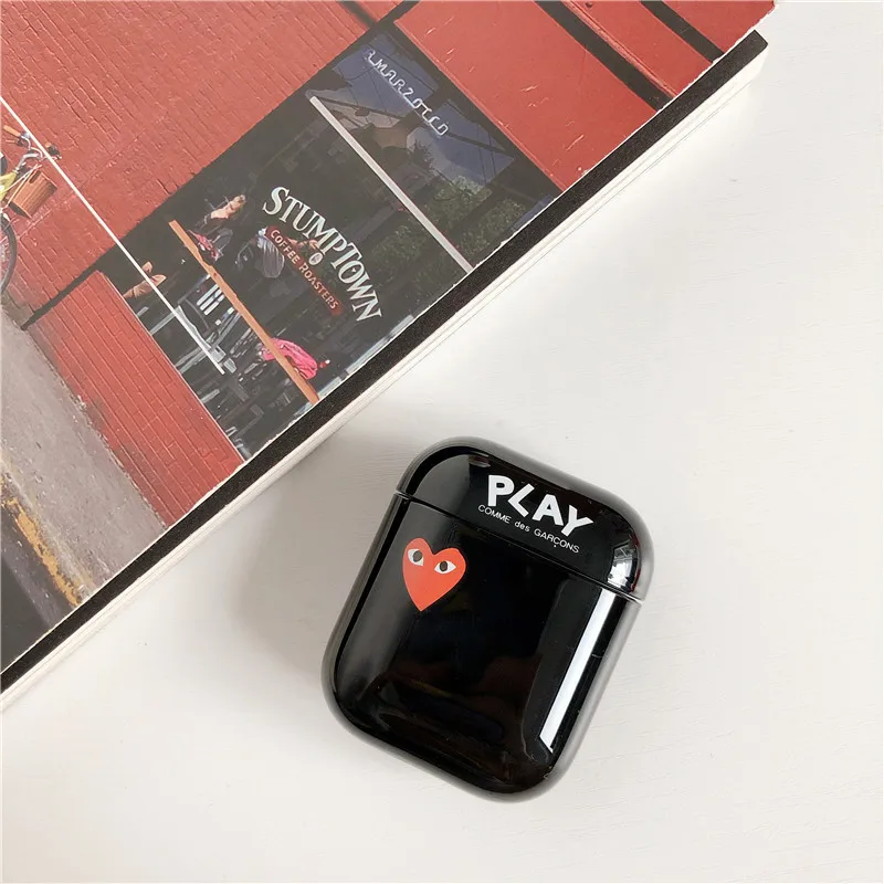 Luxury Bluetooth Headset Box for Apple AirPods 1 2 Lovely CDG Play Comme des Garcons soft TPU Wireless Earphone Charging Cover