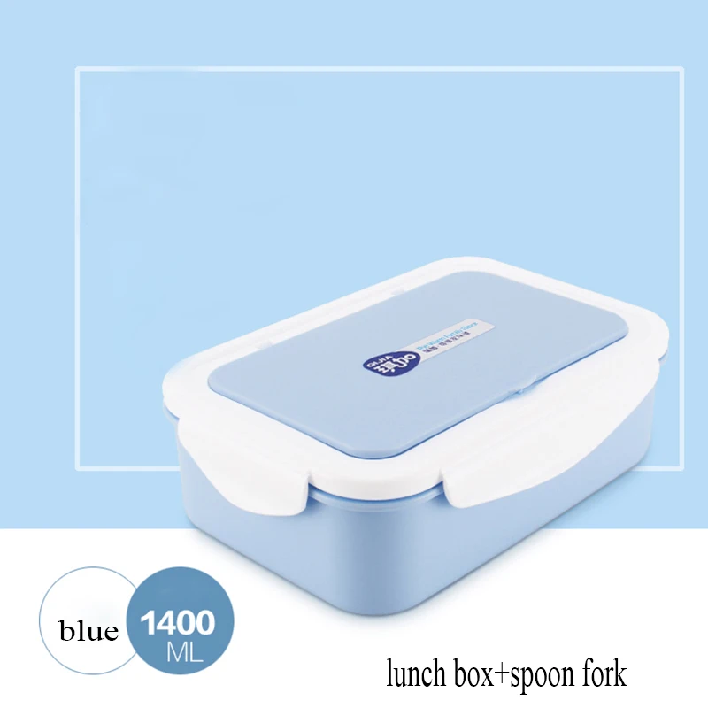 Нагревательный Ланч-бокс для микроволновой печи прямоугольная Студенческая коробка для бэнто японский стиль пластиковая коробка для взрослых с ложкой вилкой - Цвет: blue