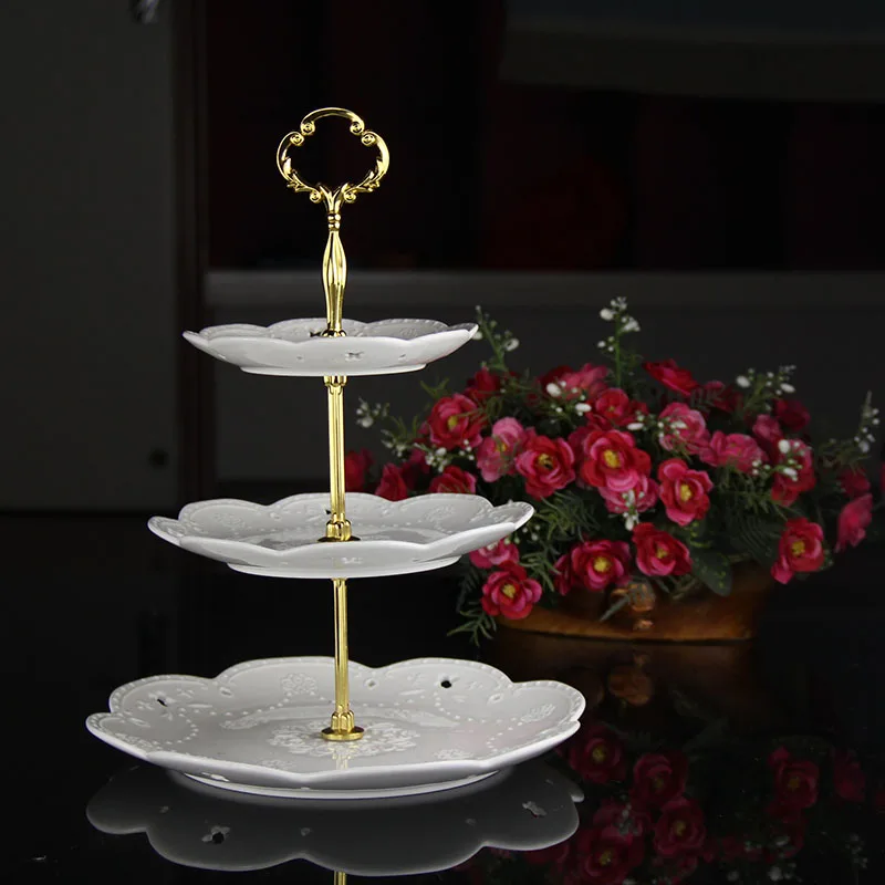 big sunflower 3 tier silver cake stand handles / metal cake stand