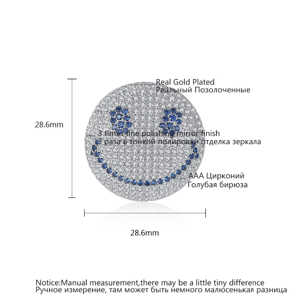 Luoteemi Милая брошь микро проложили Крошечные Ясно Сияющий CZ красные, синие Цвет Уход за кожей лица улыбка круглый Форма Шпильки для Обувь для девочек партии Рождественский подарок