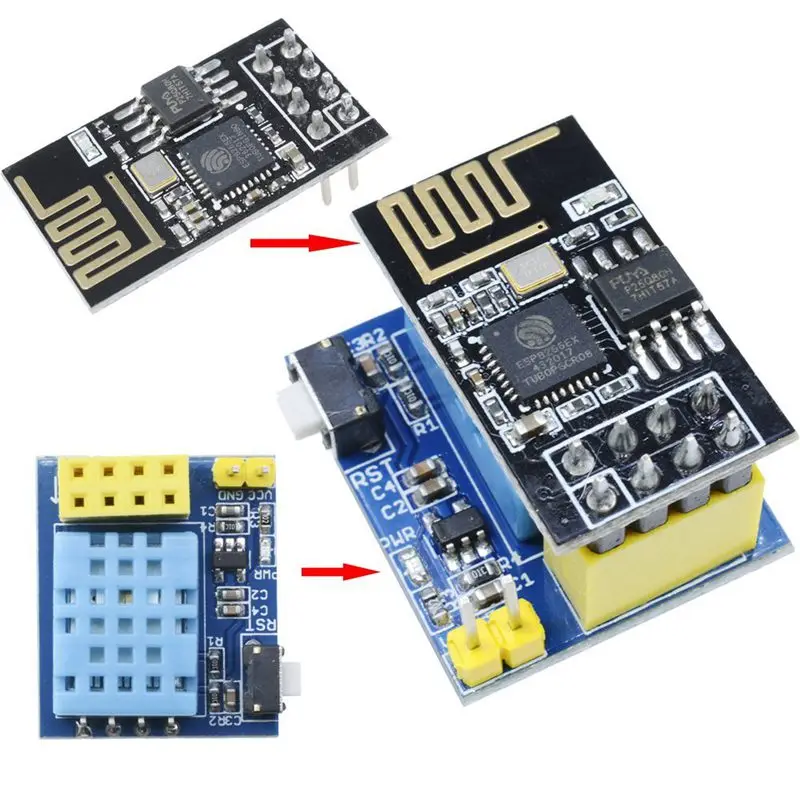 ESP8266 ESP-01S Serial Wireless Transceiver+DHT11 Temperature Humidity Monitor Shield Sensor Wifi Module Adapter Board