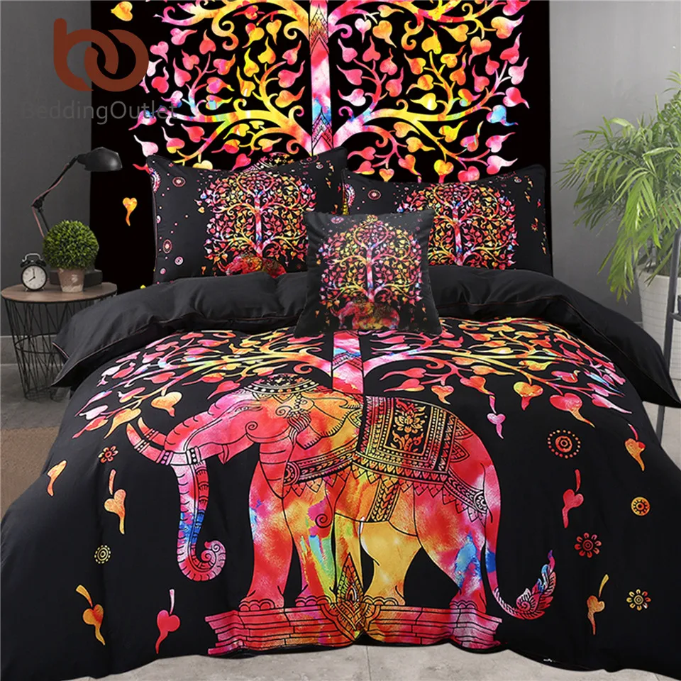 BeddingOutlet 5 قطعة السرير في حقيبة الملونة الفيل طقم سرير شجرة نمط بوهيميا المفرش الأسود السرير غطاء USA حجم BeddingOutlet 5 قطعة السرير في حقيبة الملونة الفيل طقم سرير شجرة نمط بوهيميا المفرش الأسود السرير غطاء USA حجم