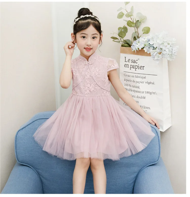 Kids Baby Girls'Dress Summer Korean children's Gauze Cheongsam Dress Princess Party Performance clothes Qipao Ball Gown Dress (4)