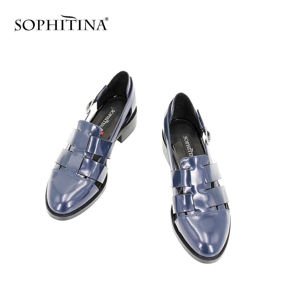 Décontractées Femmes Épais Qualité Sandales Chaussures Sophitina Supérieure gray S12 Gris Boucle Cuir Talon Doux En Bleu Verni Creux Black Sangle blue Noir ATqw558x