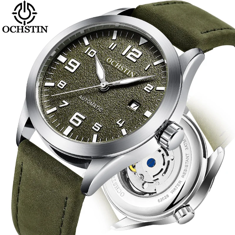 

OCHSTIN Men's Watches Automatic Waterproof Date Sport Watch Men Leather Mechanical Wrist Watch Male Clock Relogio Masculino+Box