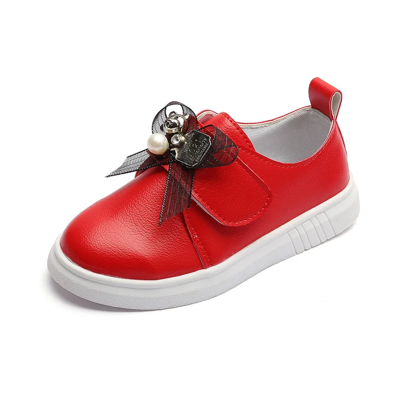 

Princess Shoes Girl Autumn Bow Lace Children's Shoes Kids Sneakers Soft Girls Flat Shoes Quality Pearls Leather Shoes for Child