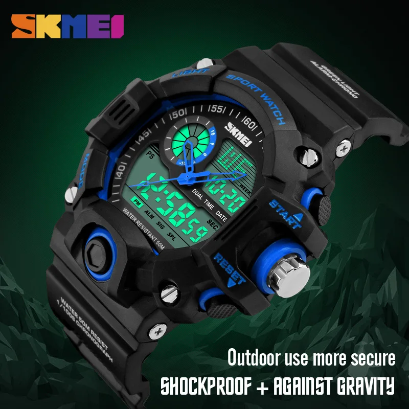 SKMEI Men Dual Display Wristwatches 50M Waterproof Outdoor Sport watch Chronograph Shock Resistant watch Relogio Masculino 1029