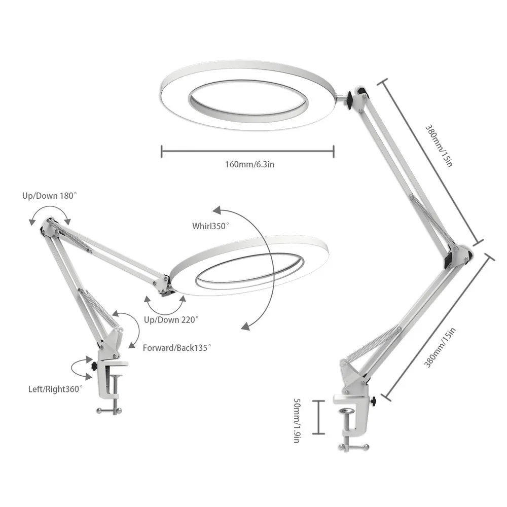 7 Вт металлический светодиодный настольный светильник с поворотным кронштейном и зажимом, светодиодный светильник с кольцом, бесступенчатое затемнение, 3 вида цветов Лампа для рисования
