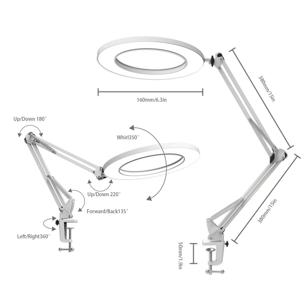  7W Metal LED Swing Arm Desk Lamp with clampLED Ring Light Stepless Dimming3Color Temperature Archit - 32933334725