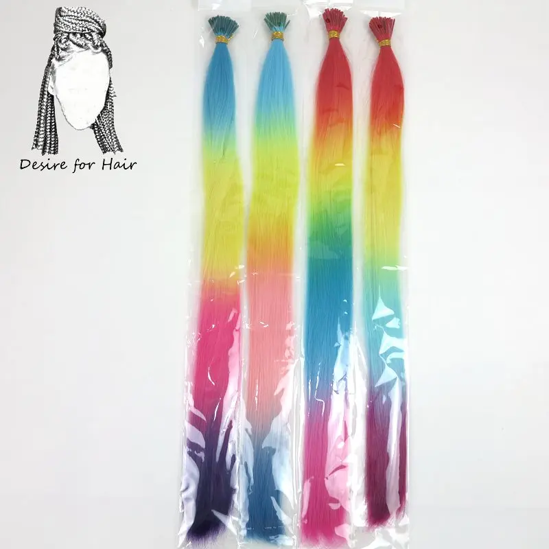 desire for hair 100strands 22inch 1g Rainbow color ombre heat resistant synthetic i tip micro ring hair extensions for party desire for hair 100strands 22inch 1g Rainbow color ombre heat resistant synthetic i tip micro ring hair extensions for party