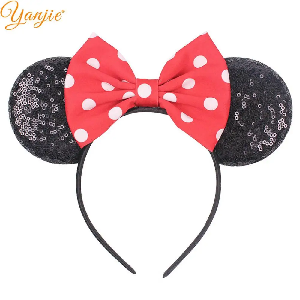 Minnie Mouse Ears Hairband 2020 Polka Dot Cotton Bows Hair Accessories For Girl Wholesale Headband Party Boutique Mujer | Детская одежда