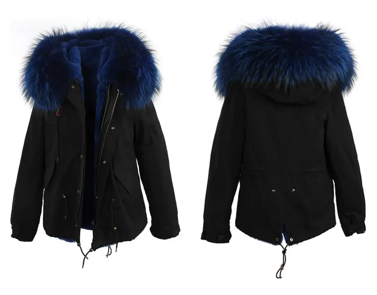 Зимняя куртка-пальто для женщин с капюшоном, отделанным мехом енота на теплом подкладе - Цвет: 13