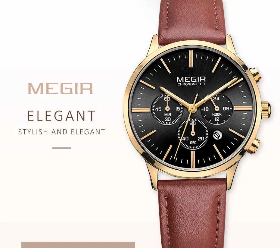 MEGIR хронограф с датой женские часы Топ люксовый бренд любовник женские часы Элегантные классические женские часы платье бизнес часы коробка