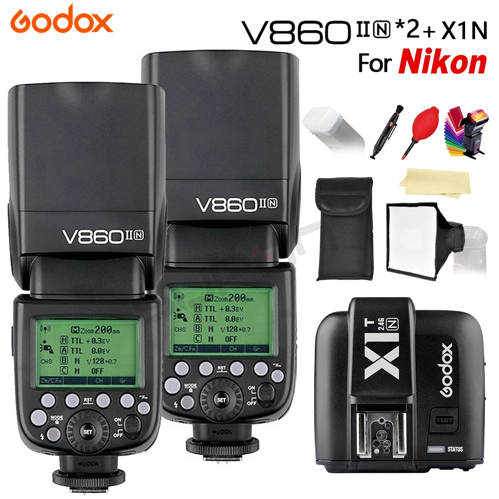 US $444.00 Godox V860II V860IIN GN60 ITTL HSS 18000s Speedlite Flash W LiIon Battery For Nikon CameraX1TN Flash TransmitterGift Kit