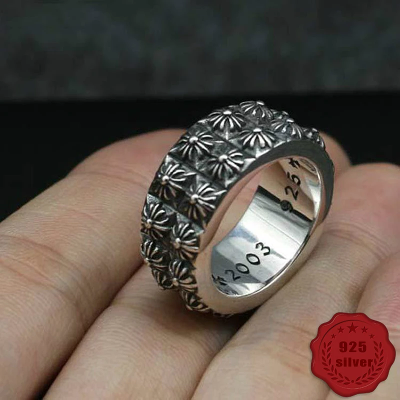 

100% 925 sterling silver ring personality retro fashion hip-hop styling punk style cross letter creative men's 2018 new hot sale