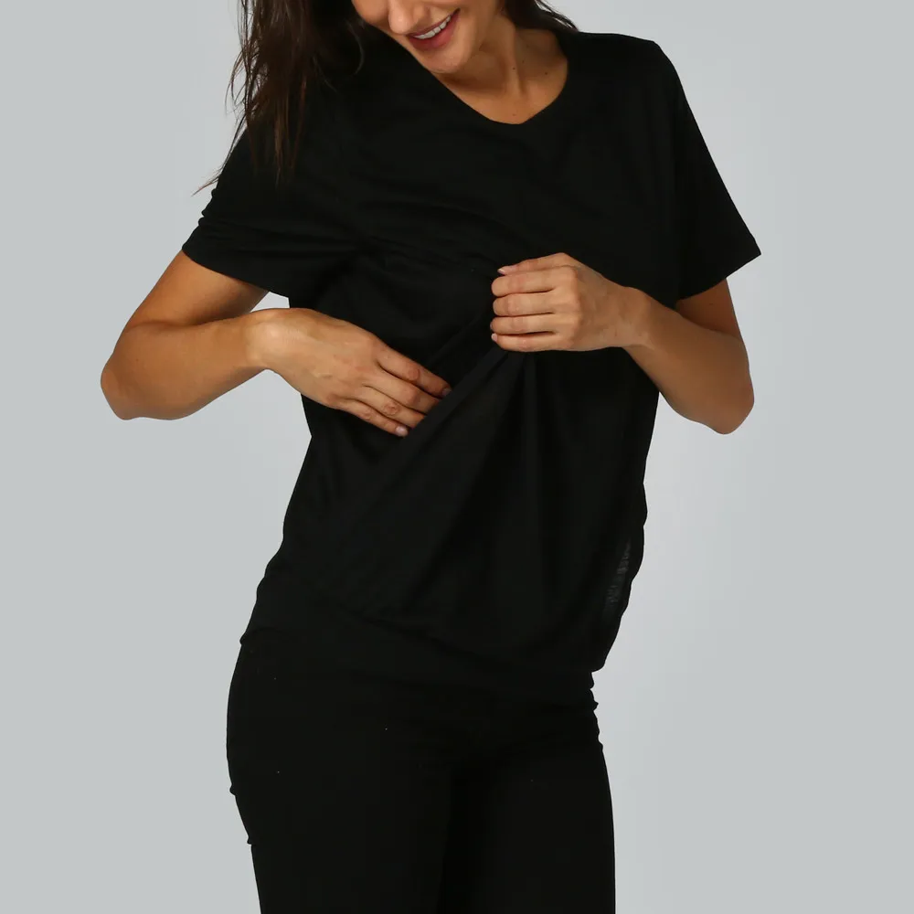 summer Women's Maternity Nursing Wrap Top Cap Sleeves Double Layer Blouse T Shirt Short Sleeve ropa verano mujer