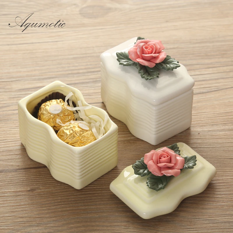 

Aqumotic Ceramics Rose Gift Boxes Decorative Bottles Colorful Cans 1pc Candy Box Wedding Rings Jars for Beads Little Mix Jewel