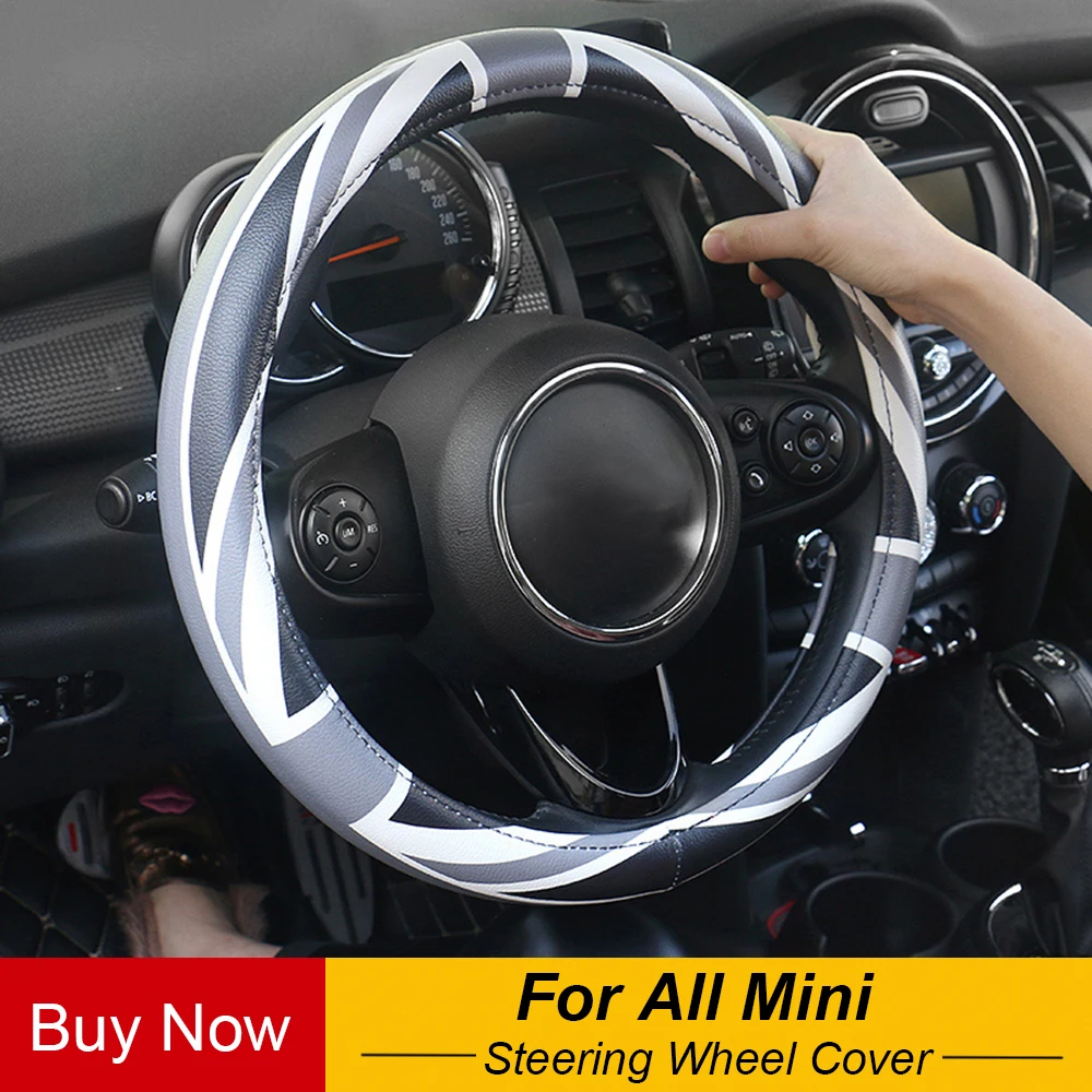 Universal Union Jack 38CM PU Leather Car Steering Wheel Cover Decoration For Mini Cooper JCW S Clubman Countryman Car Styling Universal Union Jack 38CM PU Leather Car Steering Wheel Cover Decoration For Mini Cooper JCW S Clubman Countryman Car Styling