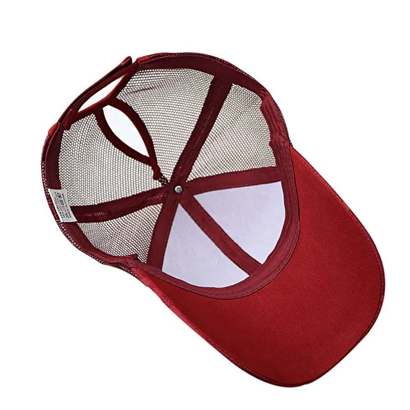 Summer Unisex Sunshade Baseball Running Cap Mesh Breathable Cotton Hat Ponytail Hats Headwear Adjustable Back Caps