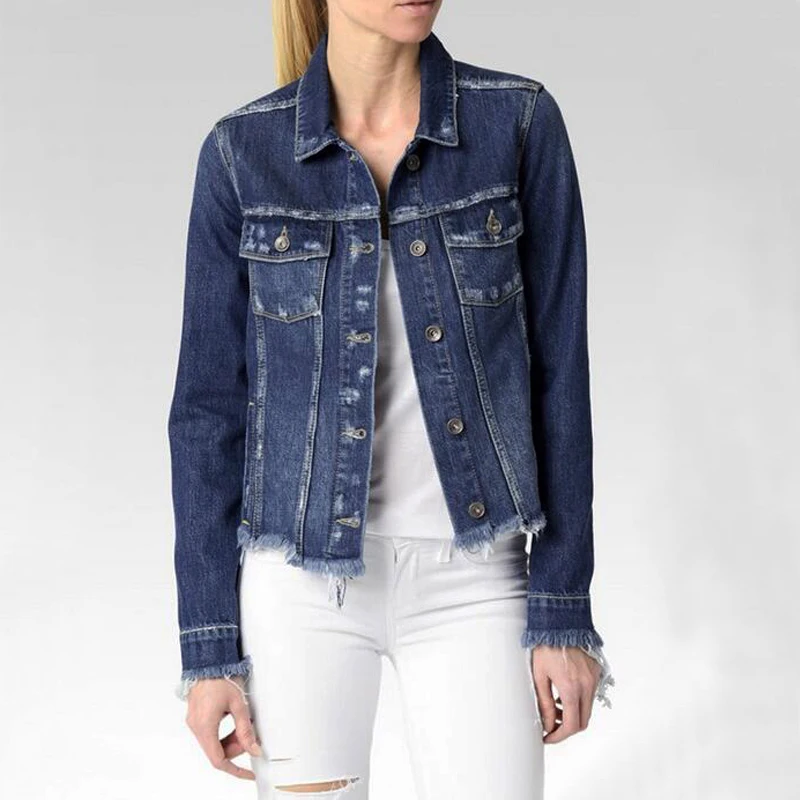 Buy Women Raw Hem Denim Jacket Daily Denim Trucker