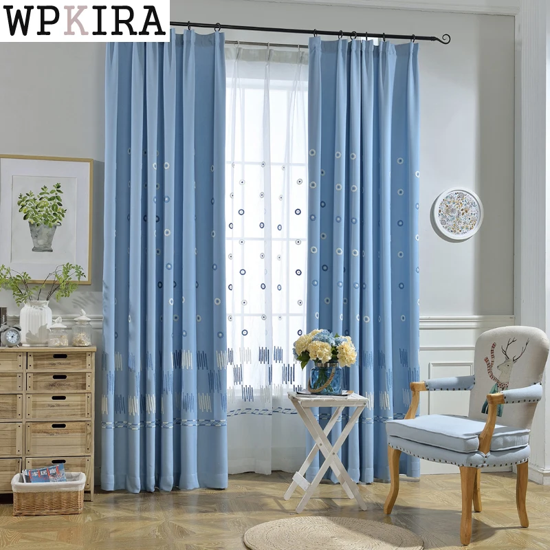 

European Blue Embroidered Voile Curtains Bedroom Sheer Curtains Living Room Tulle Window Curtains/Panels Window Screening 297&20