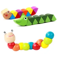 Colorful Wooden Worm Puzzles Kids Educational Baby Toys Insect Fingers Flexible Training Twisting Game for Children Gift