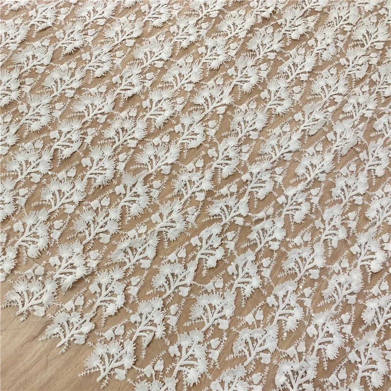1 ярд 130 см 3D блестки белая петлевая вышивка тонкой сеткой кружева фабричное кружево платье свадебное платье, одежда детская одежда ткань