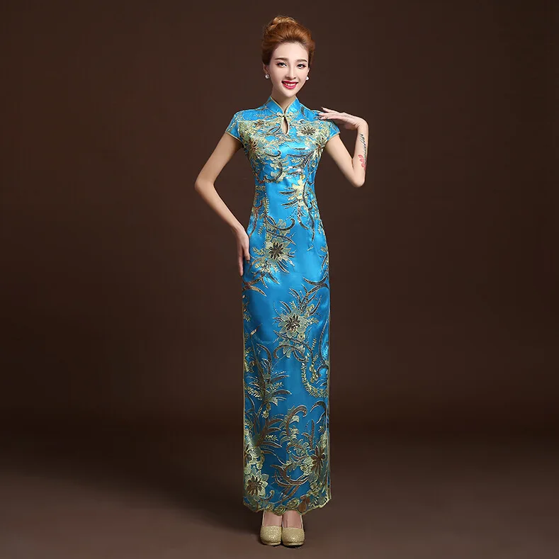 4 цвета модные красные Кружево невесты Свадебные Qipao Длинные Cheongsam китайское традиционное платье Тонкий ретро Qi Pao для женщин под старину