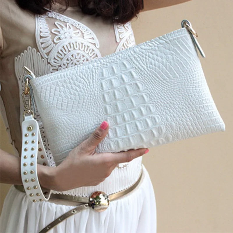 

Kajie Golden Envelope Evening Clutch Bag Crocodile Pattern Leather Genuine Women Messenger Bags Purses And Handbags Designer