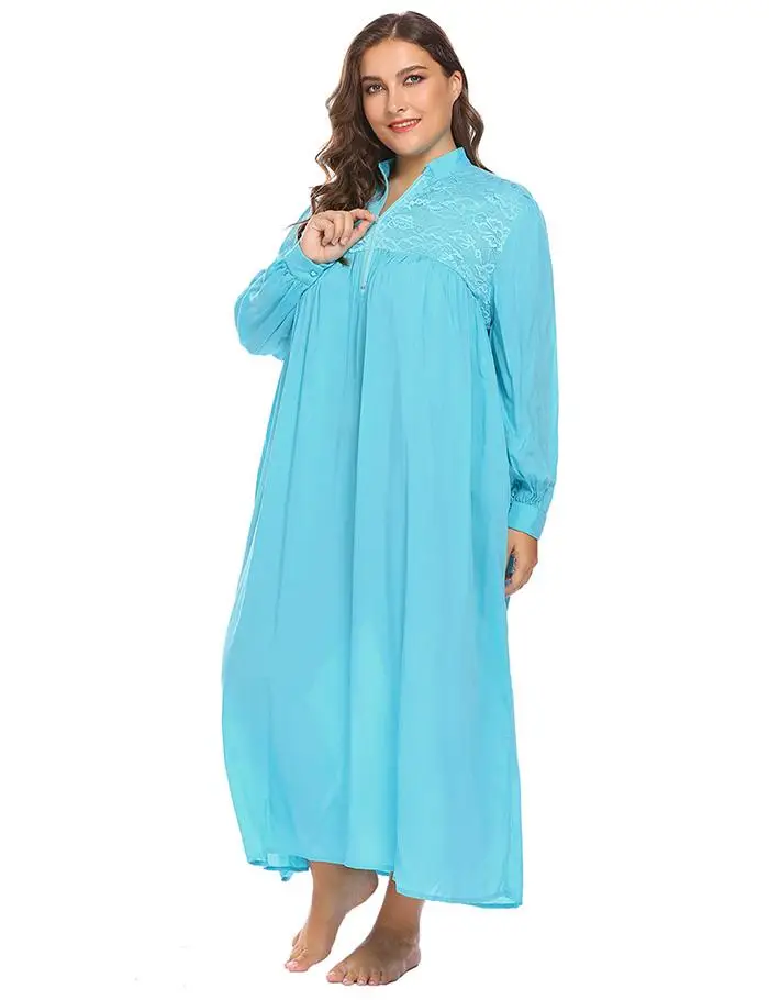 IN'VOLAND Women Sleepshirts Sleepwear Lounge Plus Size XL-5XL Lace Patchwork Loose Long Large Gown Nightgown Female Sleep Dress