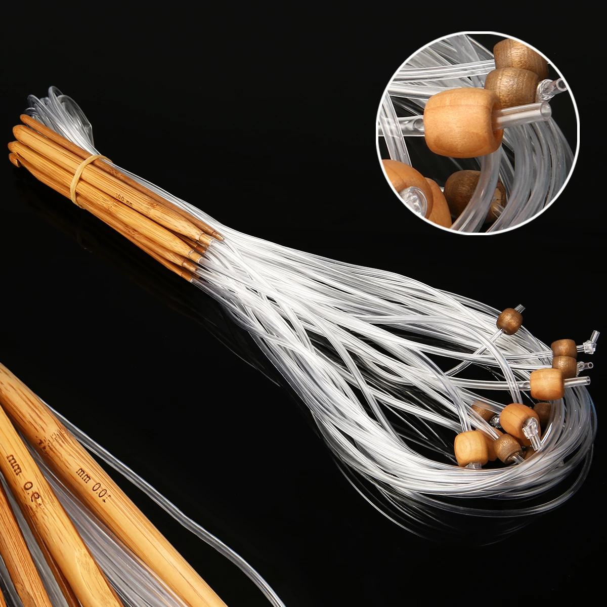 12pcs 120cm Long Tunisian Natural Bamboo Crochet Hooks Knitting Needles With Wood Bead Crochet Stitch Hook Set