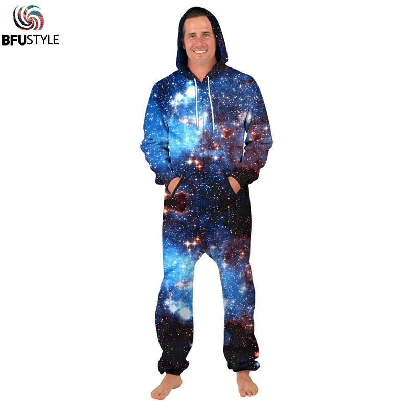 

3d Galaxy Space Print Men Rompers Jumpsuits For Women 2019 Couple Romper Long Sleeve Zipper Up Winter Men Women's Wear Bodysuits
