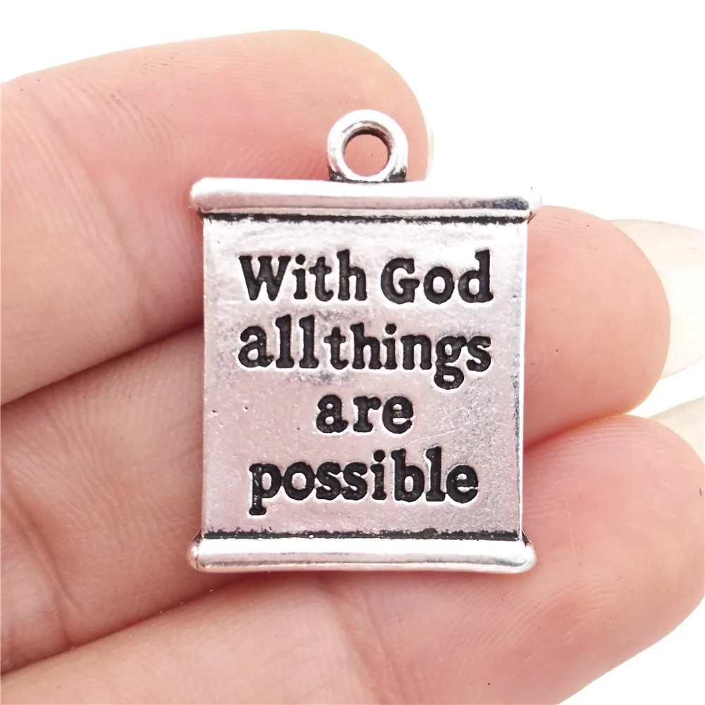 

BULK 30pcs Zinc Alloy Metal With God All Things Are Possible Charms Jesus Christian Pendants 18*23mm 2.7g