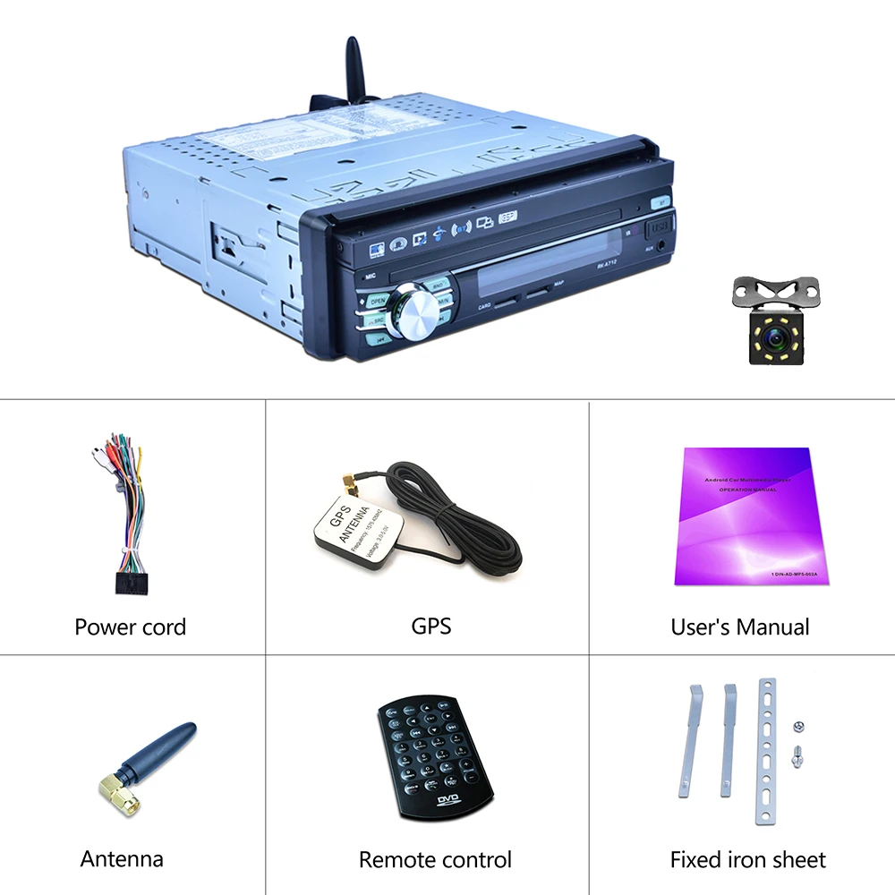 Sale Camecho 1Din Android 7.1 Car Multimedia Player GPS Car Radio Wifi Auto Retractable Screen Audio Stereo FM Bluetooth Audio Stereo 5