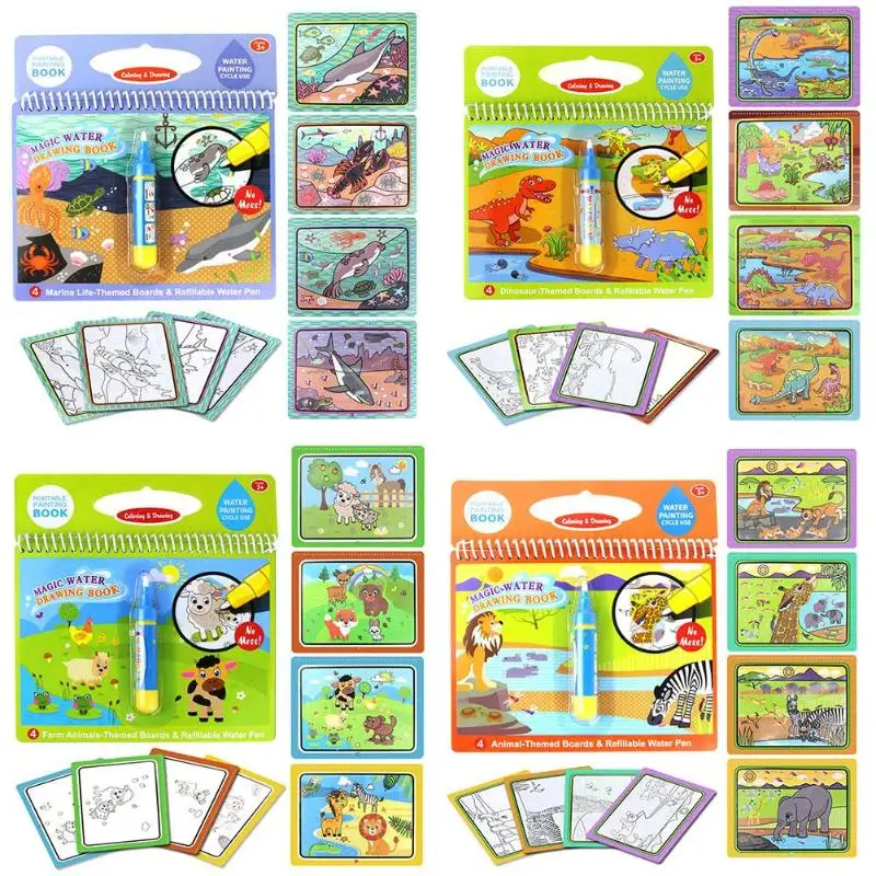 Kids Educational Toys Water Drawing Book Kids Drawing Coloring Book Reuse Water Paint Coloring Book with Magic Doodle Pen