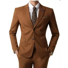 Новые Элегантные коричневые сапоги, в стиле смокинга жениха человек с зазубренными лацканами для мальчиков на двух пуговицах и пиджак в деловом стиле деловые костюмы для мужчин мужской вечерние(пиджак+ брюки+ галстук-бабочка