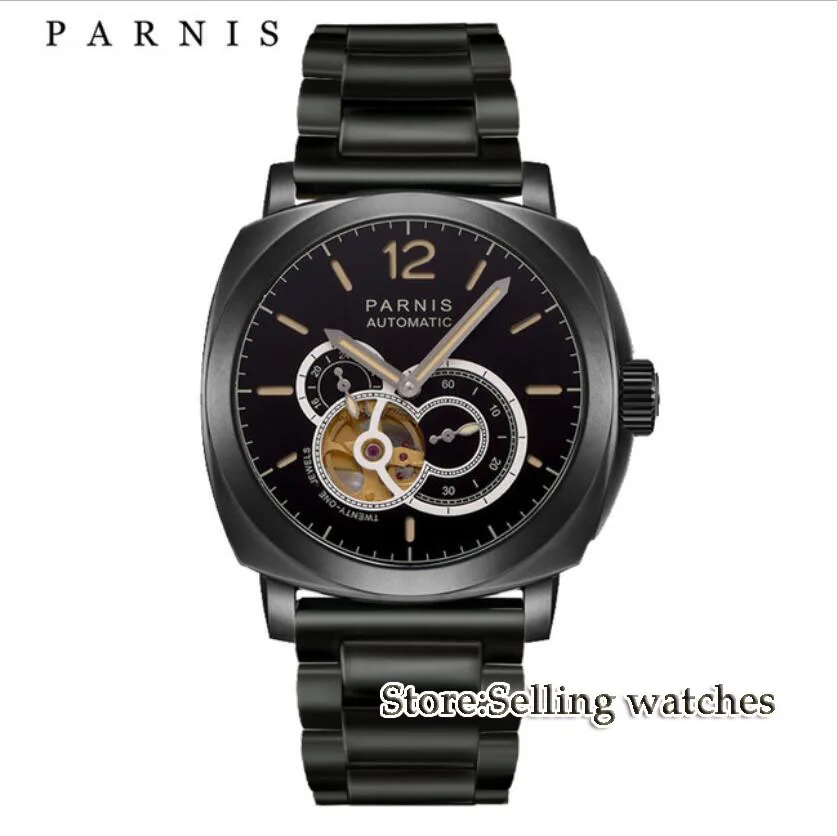 

modisch 44mm Parnis sapphire glass black dial PVD CASE date adjust miyota automatic movement Men's Watch