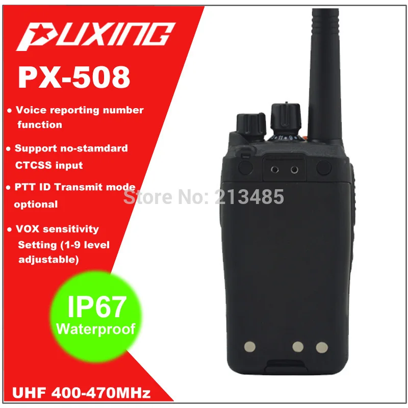 IP67 Водонепроницаемый Двухканальные рации пыли Радио Puxing px-508 UHF 400-470 мГц Портативный двусторонней Радио FM трансивер