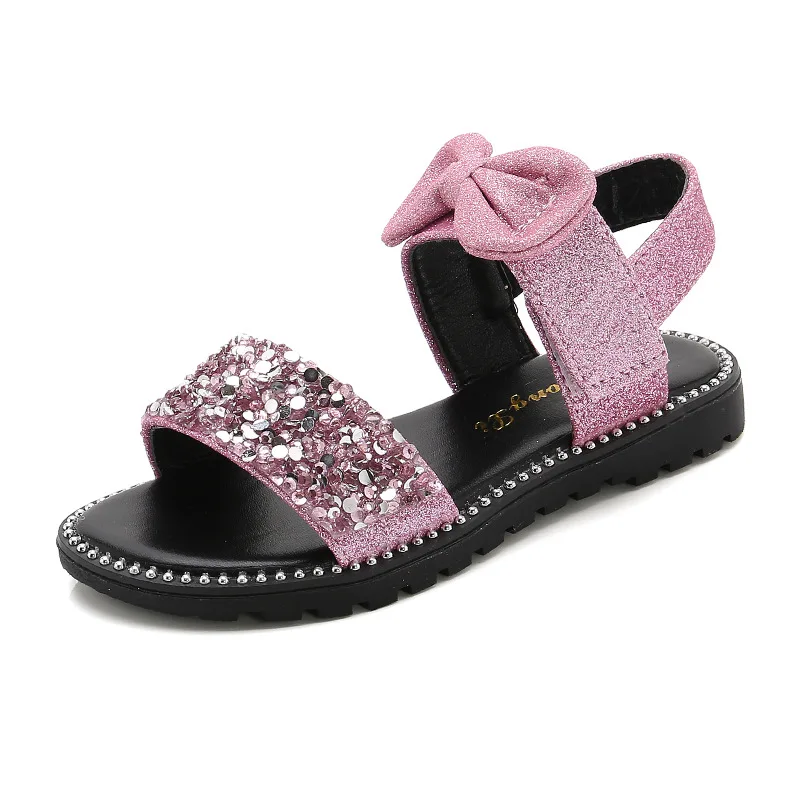 

2019 Kids Glitter Summer Shoes Little Girls Sandals Big Children BOW Princess Beach Flat Sandals 3 4 5 6 7 8 9 10 11 12 Year Old