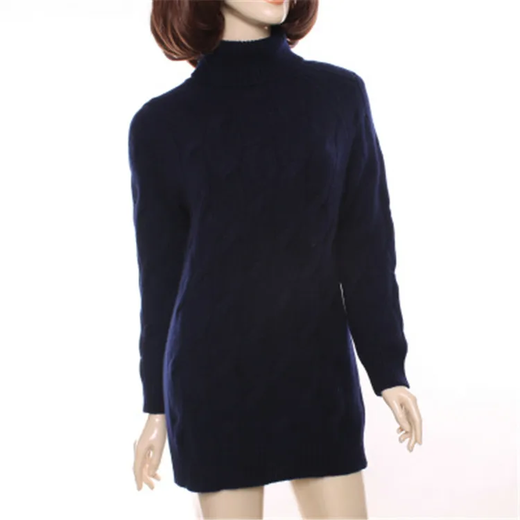  high grade 100%goat cashmere thick twist knit women fashion mid-long dress pullover sweater camel 3