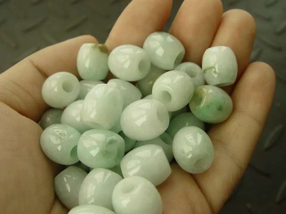 

20 Pcs 100% Natural Grade A JADE Jadeite Green 13mm Loose Bead Barrel beads W113 diy