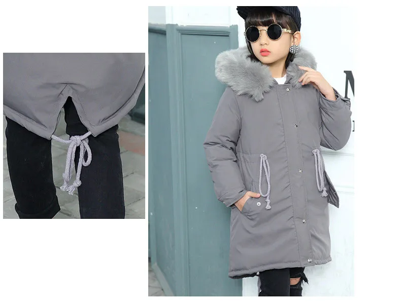 New 2018 Fur Hooded Jackets For Girls Thick Kids Long Cotton Coats Baby Big Girl Winter jacket Children Outerwear & coats Tops Clothes (21)