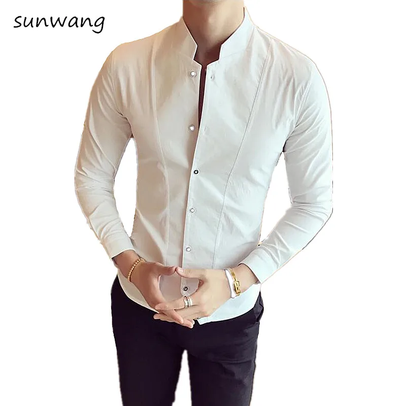 Sunwang Brand 2019 Dress Shirts Mens Shirt Patchwork Cotton Solid Slim ...