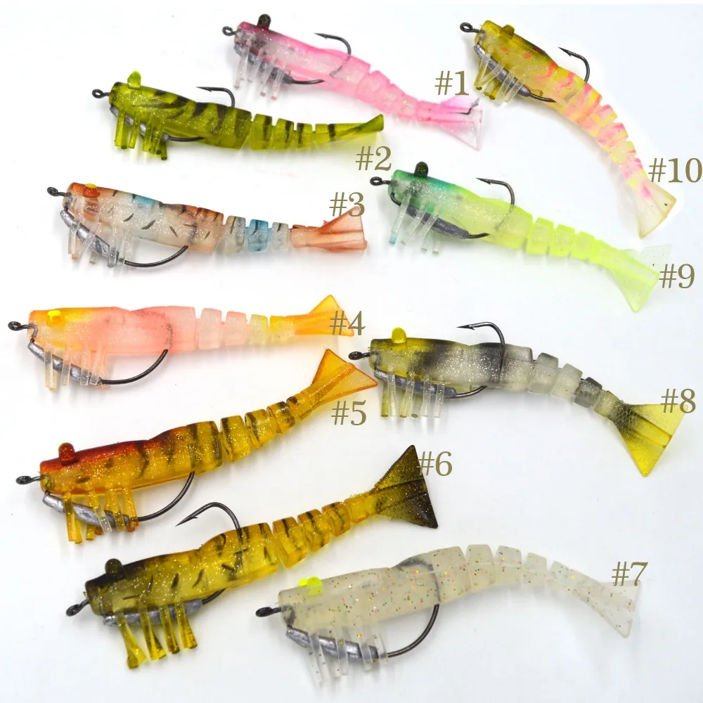 10 PCS Free shipping fihsing lure 7g 9.5cm soft plastic shrimp Mixed