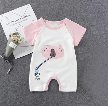 

3colors Cute Baby Girl Romper Baby Boy Summer Outfit Soft Cotton Bear Drinking Printed Clothes 0-24Months