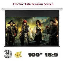 4K 3D Luxury Electric Tab Tension Screen 100″ 16:9 Home Theater High Quality Cinema Motorized Projector Screens