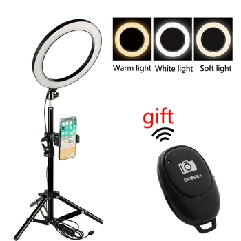 

Adjustable Tripod LED Dimmable Ring Light Stand Cellphone Clip Phone Selfie Bluetooth Remote Control For Youtobe Studio Video