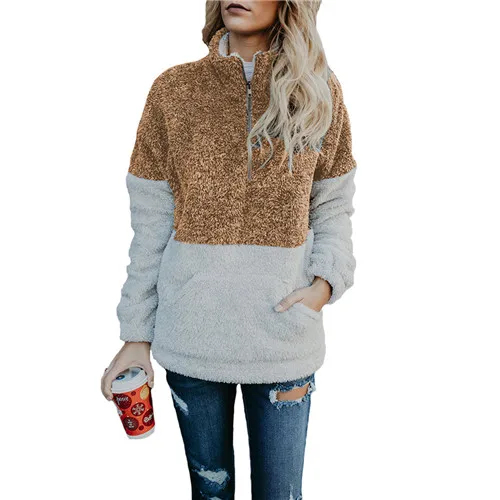 Женская Повседневная Спортивная тренировочная одежда с длинным рукавом, свитер, пуловер, пальто с карманами - Цвет: Brown